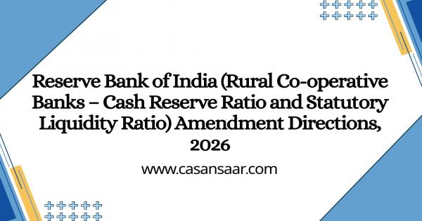Reserve Bank of India (Urban Co-operative Banks -Cash Reserve Ratio and Statutory Liquidity Ratio) Amendment Directions, 2026