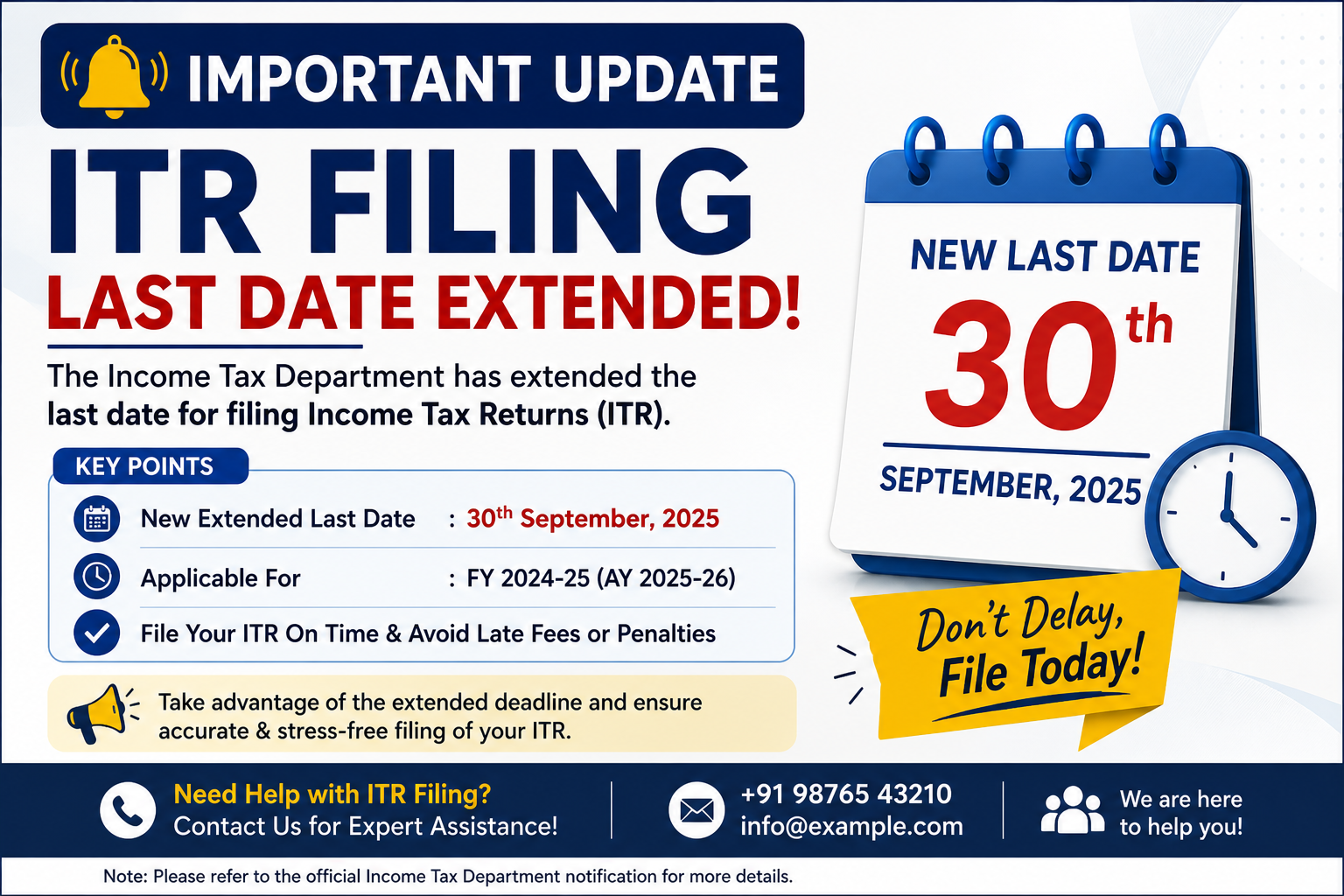 Important Update: ITR Filing Last Date Extended